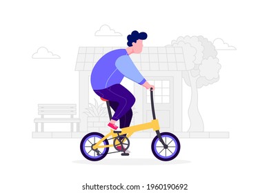 Riding Bicycle Flat Vector Illustration
