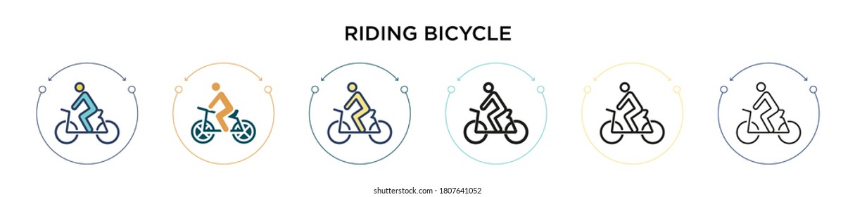 Icono de bicicleta en estilo relleno, delgado, contorno y trazo. Ilustración vectorial de dos iconos vectoriales de bicicleta de conducción en color y negro se pueden utilizar para móviles, ui, web