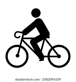 Riding bicycle icon.Cyclist symbol.Bicyclist black silhouette. Flat style vector illustration editable isolated simple design.