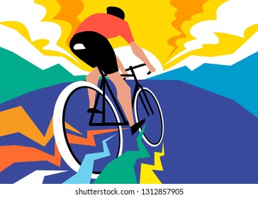Riding bicycle mountain vector illustration