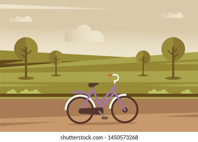 riding a bicycle in the park. Vector flat illustration