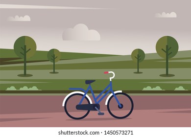 riding a bicycle in the park. Vector flat illustration