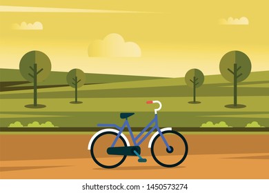riding a bicycle in the park. Vector flat illustration
