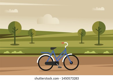 riding a bicycle in the park. Vector flat illustration