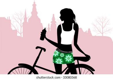 Riding a bike. All elements and textures are individual objects. Vector illustration scale to any size.