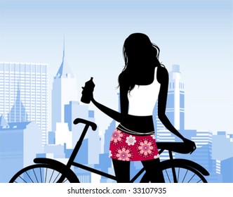 Riding a bike. All elements and textures are individual objects. Vector illustration scale to any size.