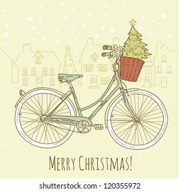 Riding a bike in style, Christmas postcard
