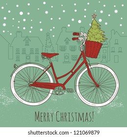 Riding a bike in style, Christmas postcard