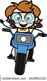 Riding a Bike - Teenager Cartoon Intelligent Girl Vector Illustration