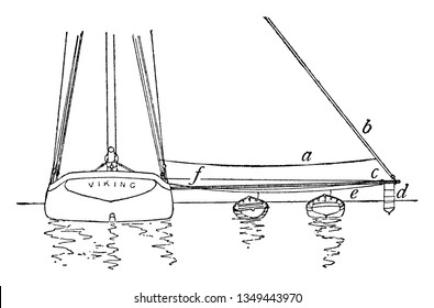 El Boom en ascenso es una espiga larga que trabaja en un cuello de bisagra o ganso diseñado para ser bajado de la aspersión anterior a una posición horizontal, dibujo de línea vintage o ilustración de grabado.