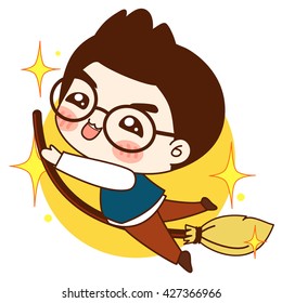 riding a broom, vector illustration