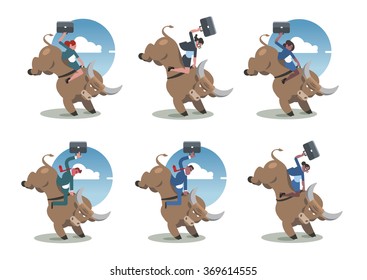 Riding a bull.