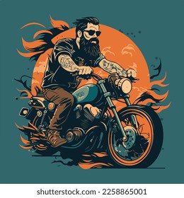 Riding chopper motorcycle vector flat illustration