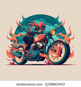 Riding chopper motorcycle vector flat illustration