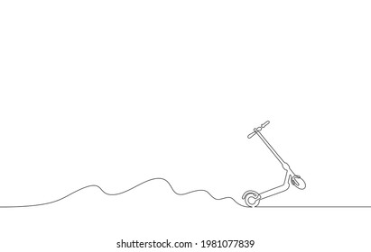 Riding electric scooter a continuous line vector illustration, single line drawing of popular modern personal urban electic transport, micro-mobility concept