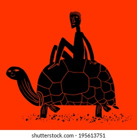 Riding giant turtle