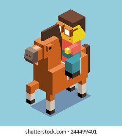 riding horse. 3d pixelate isometric vector