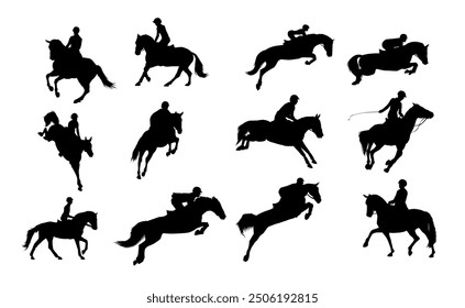 riding horse silhouette vector set