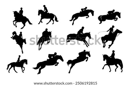 riding horse silhouette vector set