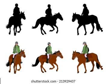 riding a horse - silhouettes and illustration