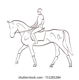 riding a horse vector illustration in line art style. equestrian theme drawing
