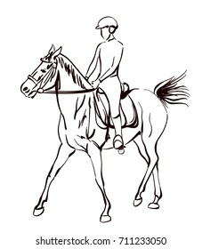 riding horse vector illustration. sketchy drawing on equestrian theme