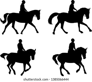 riding horses silhouettes set - vector