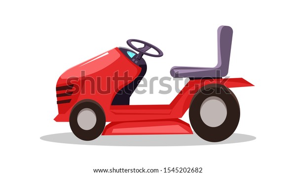 Riding lawn mower flat vector illustration.\
Grass trimming service, lawn care business symbol. Portable\
lawnmower side view. Professional landscaping equipment, machinery\
isolated on white\
background