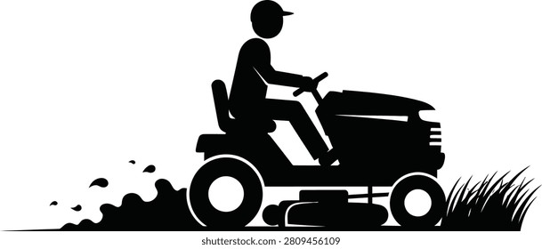 Riding Lawn Mower Grass Cutting Silhouette