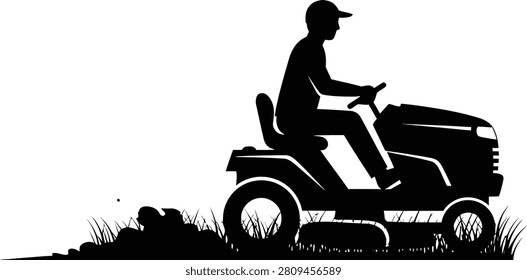 Riding Lawn Mower Grass Cutting Silhouette