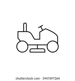 Riding Lawn Mower Icon In Flat Black Line Style, Isolated On White Background 