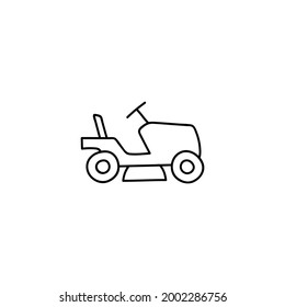 Riding Lawn Mower Icon In Flat Black Line Style, Isolated On White Background 
