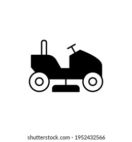 Riding Lawn Mower Icon In Solid Black Flat Shape Glyph Icon, Isolated On White Background 