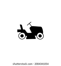 Riding Lawn Mower Icon In Solid Black Flat Shape Glyph Icon, Isolated On White Background 