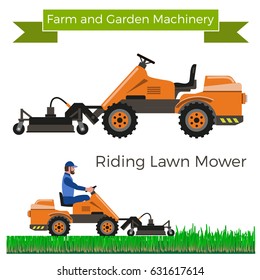 Riding lawn mower. Vector illustration.