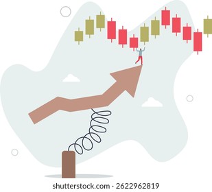 Riding market up trend, risk and uncertainty, stock market or cryptocurrency volatility, price movement, risk management concept. character life .