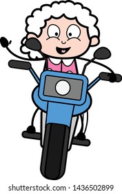 Riding Motor Bike - Old Woman Cartoon Granny Vector Illustration