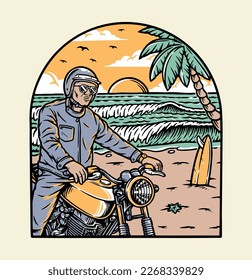 riding a motorcycle to the beach