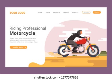 
Riding motorcycle landing page template design concept vector illustration