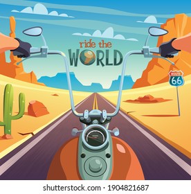 Riding motorcycle on empty desert road