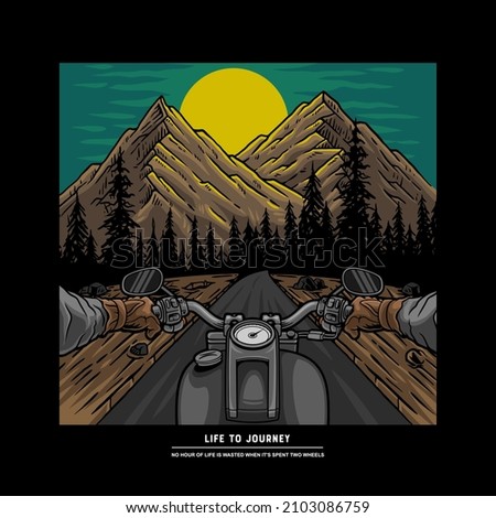 riding a motorcycle outdoors with forest and mountain views premium vector