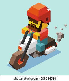 Riding Motorcycle Safely. Isometric Art