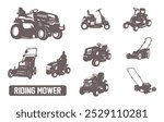 Riding mower silhouette, Lawn mower silhouette,  Riding mower bundle, Riding mower vector set