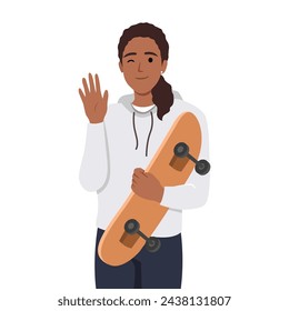 Riding on skateboard concept. Flat vector illustration isolated on white background