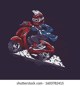 Riding Scooter Bike Vector Illustration