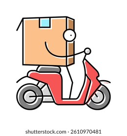 riding scooter cardboard box character color icon vector. riding scooter cardboard box character sign. isolated symbol illustration