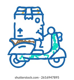 riding scooter cardboard box character doodle icon sketch vector. riding scooter cardboard box character sign. isolated symbol illustration