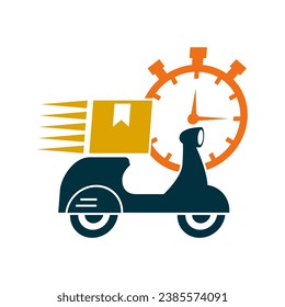Riding a scooter delivery logo.  delivery logo vector template on white background