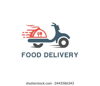 Riding scooter food delivery logo vector design template.