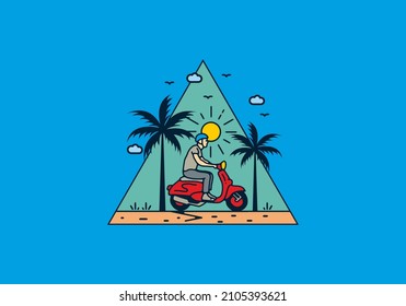 Riding scooter line art illustration design